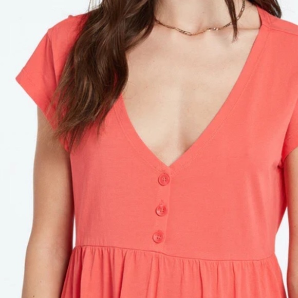 NWT Volcom Nothin But Stone Babydoll Short Sleeve Button Front Mini Dress - Picture 3 of 10